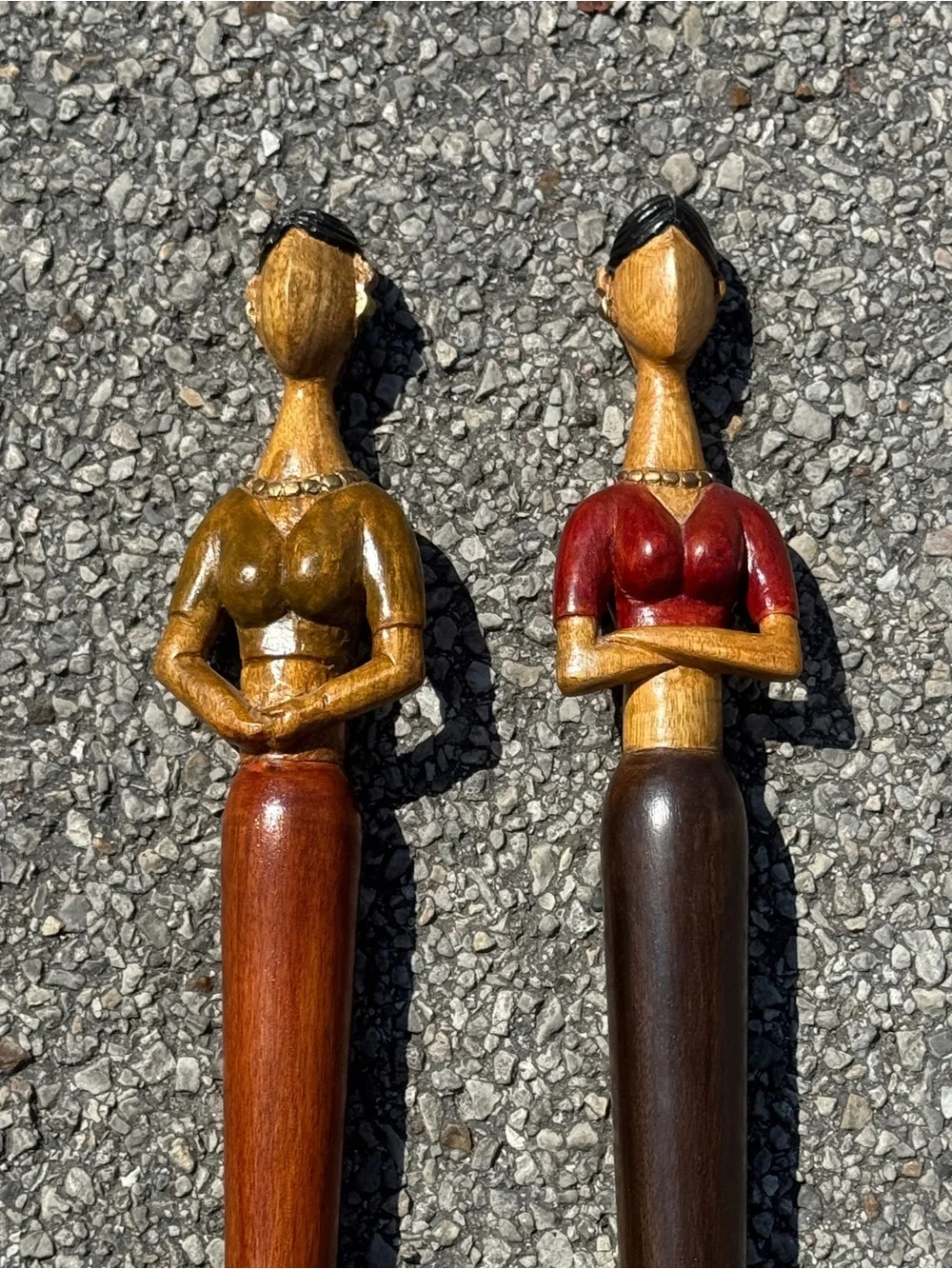 Vintage MCM Handcrafted Wooden Female Home Accent Pair 27” Each